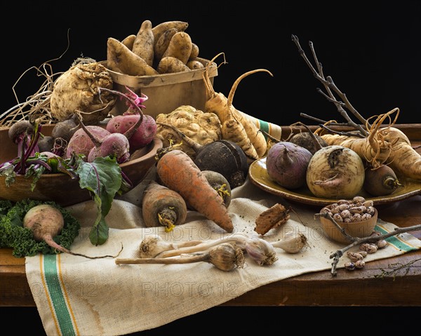 Studio shot root vegetables.