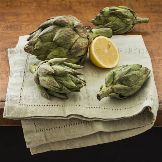 Studio shot of artichokes.