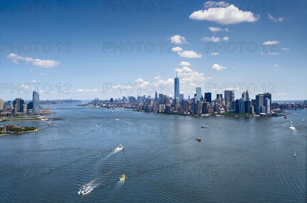 Aerial view of Manhattan and New York City skyline.