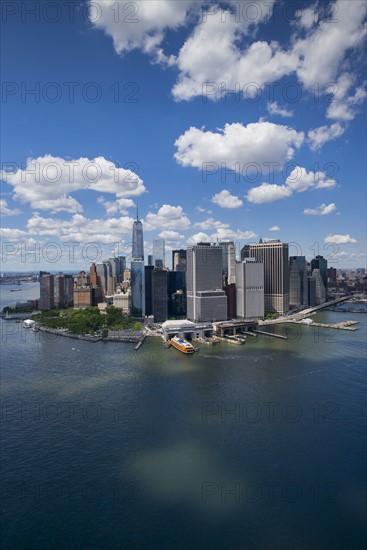 Aerial view of Manhattan and New York City skyline.