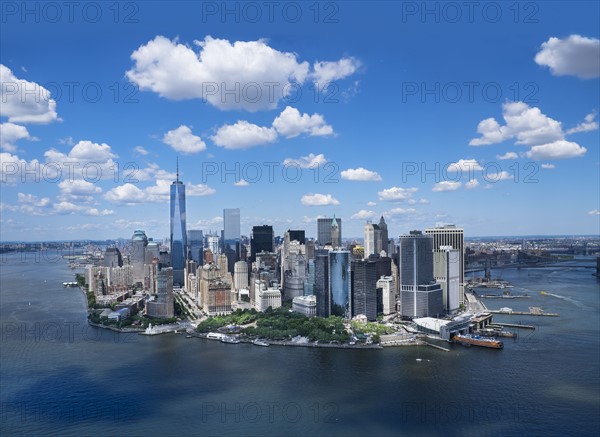 Aerial view of Manhattan and New York City skyline.