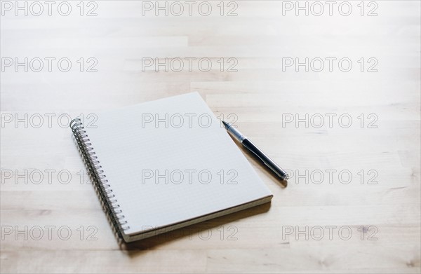 Studio shot of spiral notebook and ballpoint pen.
Photo : Kristin Lee