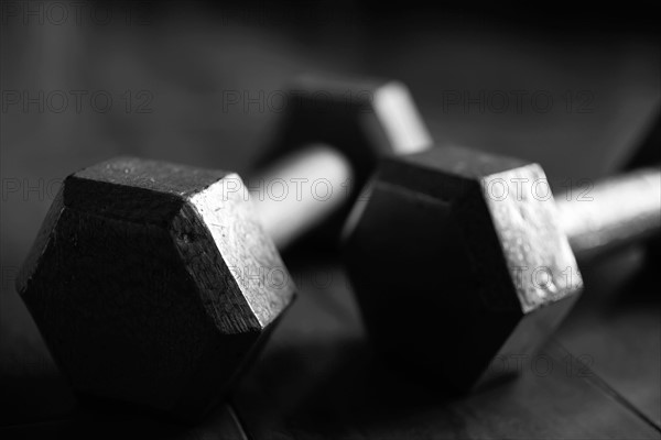 Close-up of dumbbells.
Photo : Maisie Paterson