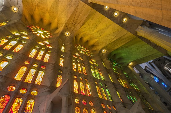 Sagrada Familia church interior. Barcelona, Spain.