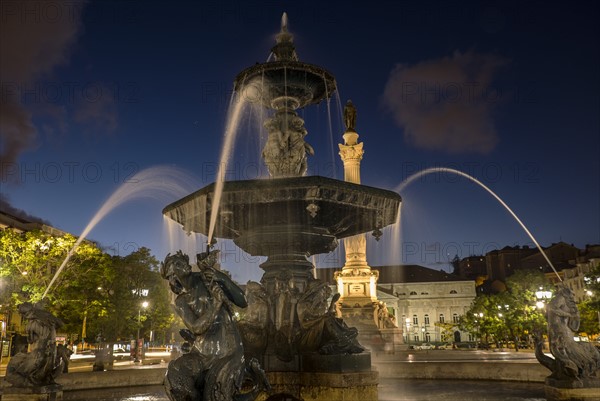 Fountain in Plaza de Pedro IV. Lisbon, Portugal.