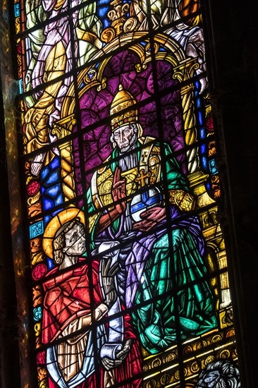 Stained glass in Monastery of Jeronimos. Lisbon, Portugal.