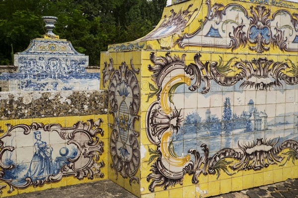 Azulejos on Queluz National Palace. Queluz, Portugal.