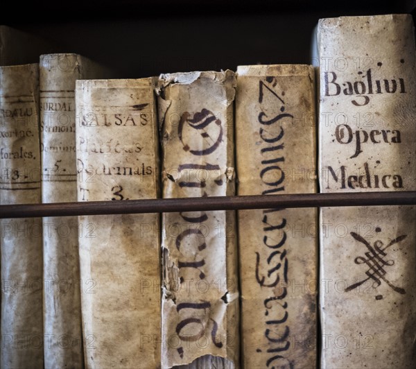 Spain, Mallorca, Monastery in Valldemossa, Books in library. Valldemossa, Mallorca, Spain.