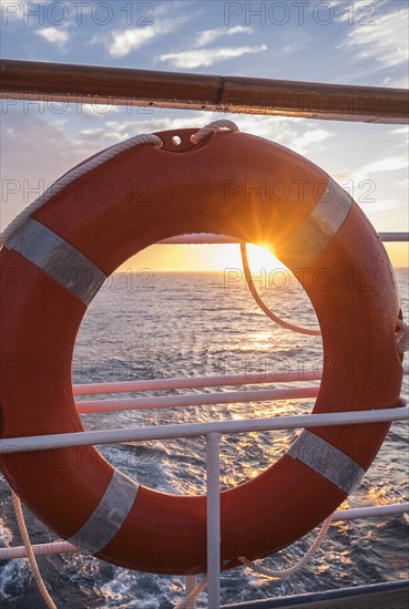 Close-up of lifebelt, Mediterranean Sea.