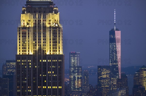 City skyline at dusk. New York City, New York.