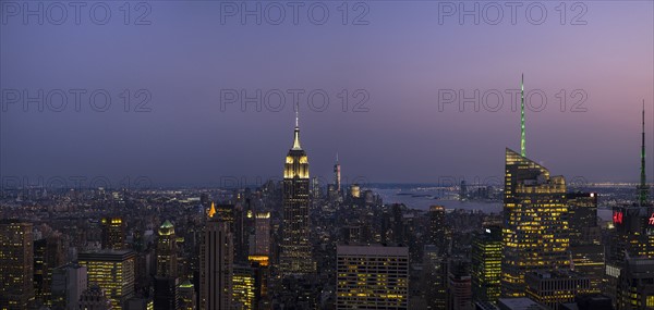 City skyline at dusk. New York City, New York.