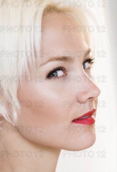 Portrait of blonde woman.