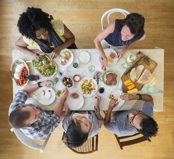 Group of friends dining together.