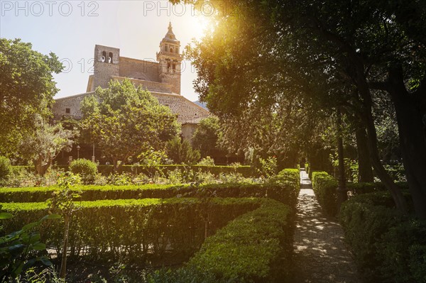 Monastery in garden. Valldemossa, Mallorca, Spain.