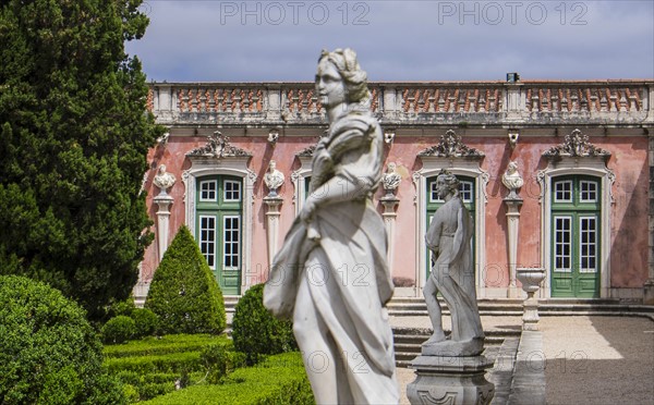 Sculptures in front of Queluz National Palace. Queluz, Portugal.