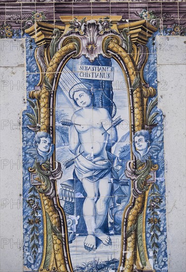 Ornate tiles at Plaza 5 de Outubro. Cascais, Portugal.