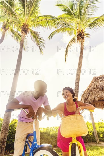 Young couple during bike trip