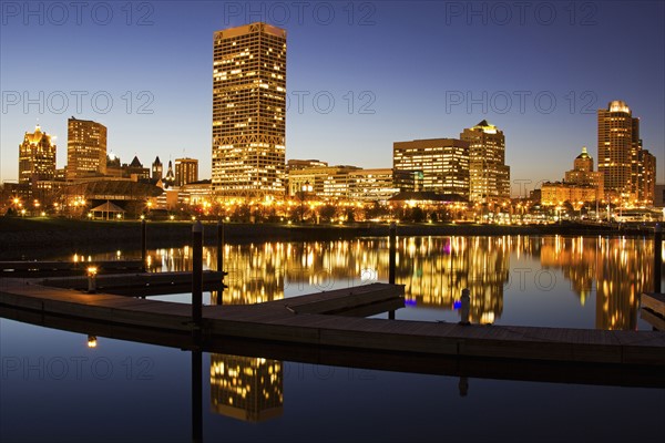 Skyscrapers reflecting in Lake Michigan