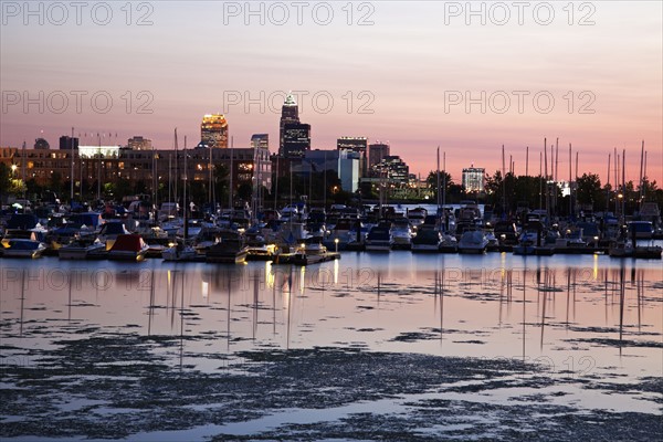 Cityscape and marina seen from lake Erie