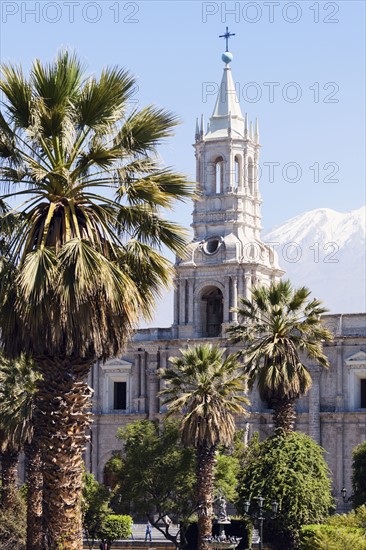 Basilica Cathedral of Arequipa and El Misti Volcano