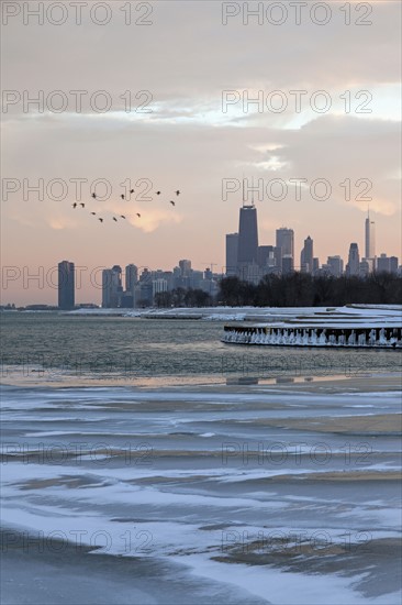 Downtown seen from north side at sunset