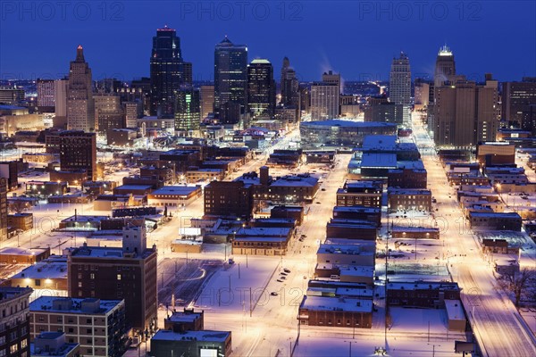 Elevated view of city in winter