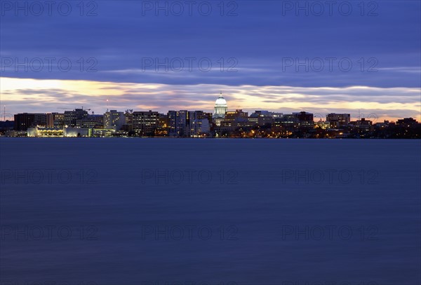 City skyline at sunset