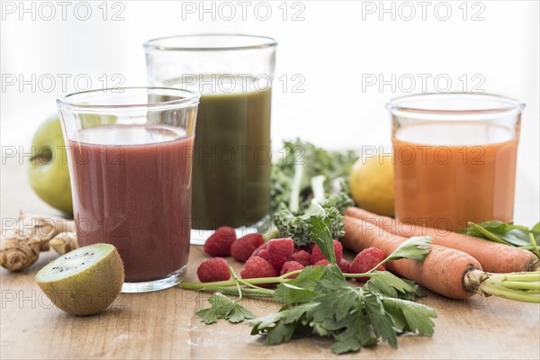 Studio shot of fruit and vegetable juices.