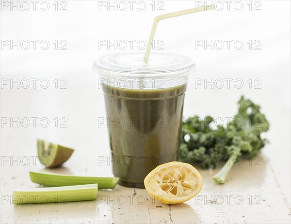 Studio shot of kale and celery juice.