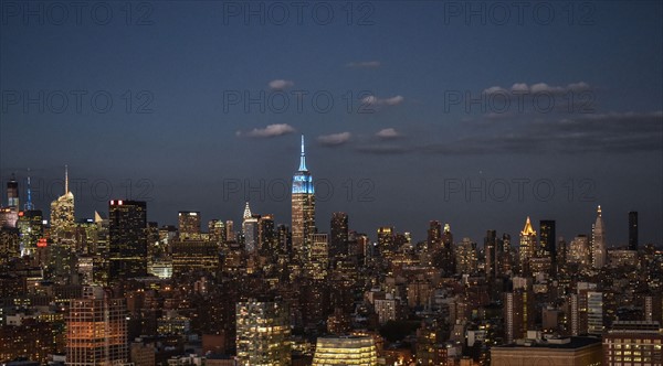 Aerial view of city with Empire State Building. New York City, New York.