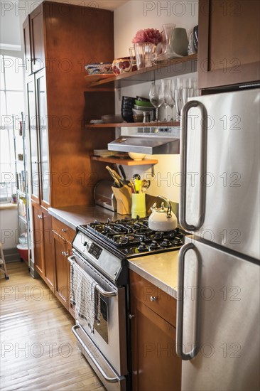 Interior of domestic kitchen.