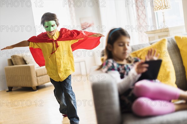 Children (6-7) playing at home.