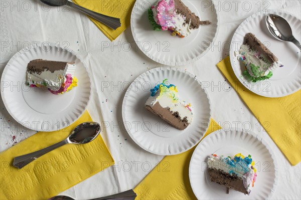 Slices of cake on plates