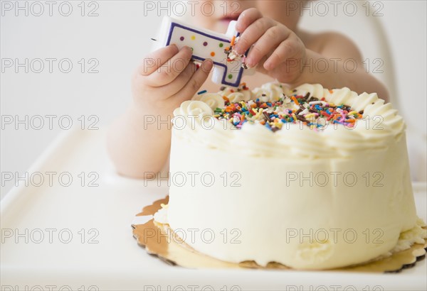 Baby girl (12-17 months) celebrating first birthday