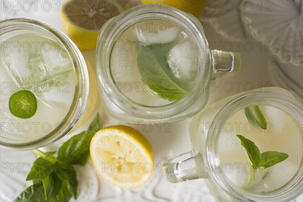 Studio shot of glasses of lemonade