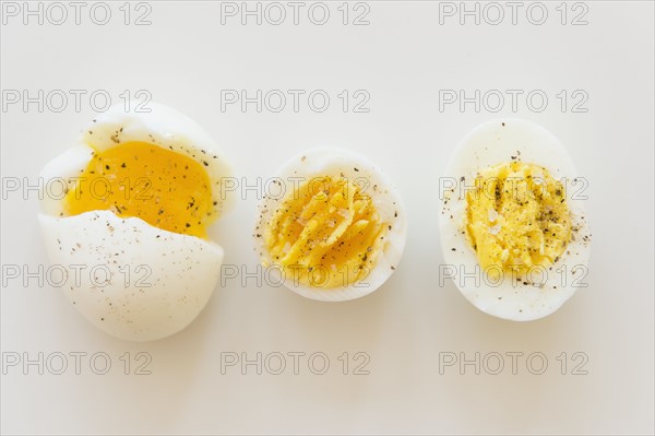Studio shot cooked eggs with spices