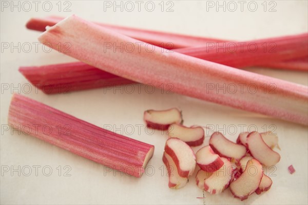 Studio shot of rhubarb slices