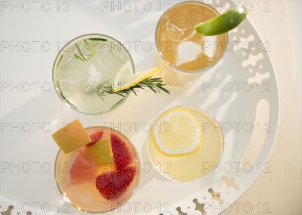 Studio shot of drinks on tray