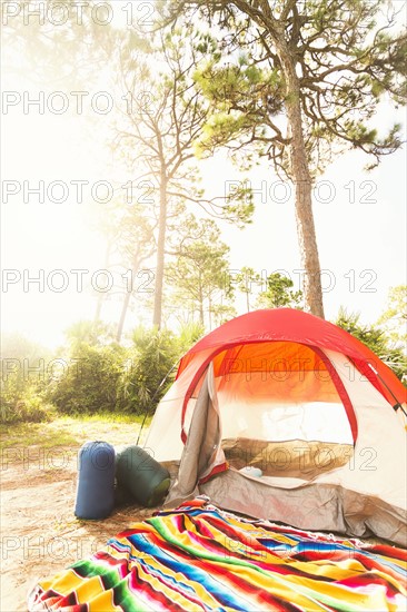 Sleeping bags in front of tent