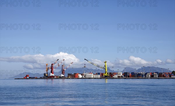 Skyline of container terminal seen from sea