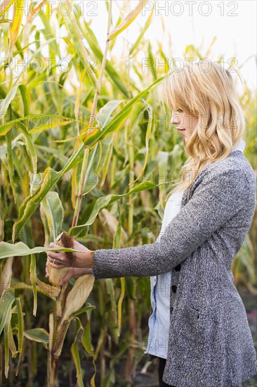 Young woman in corn field