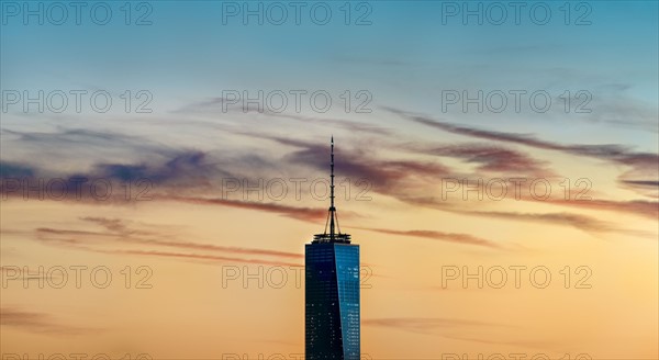 Freedom tower with sunset sky. New York City, New York.