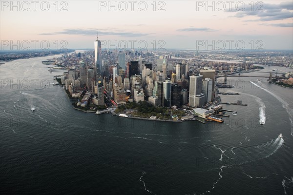 Aerial view of Lower Manhattan and One World Trade Center