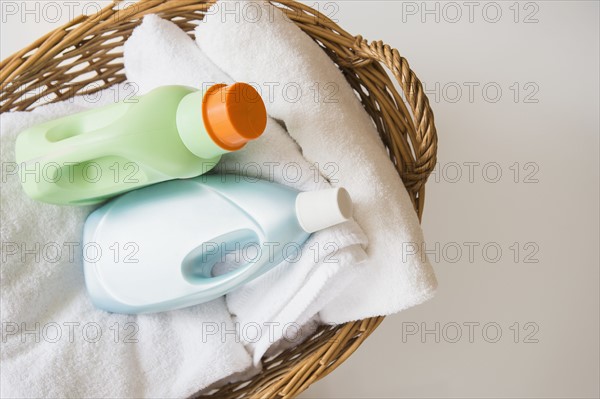 Basket with laundry and detergents