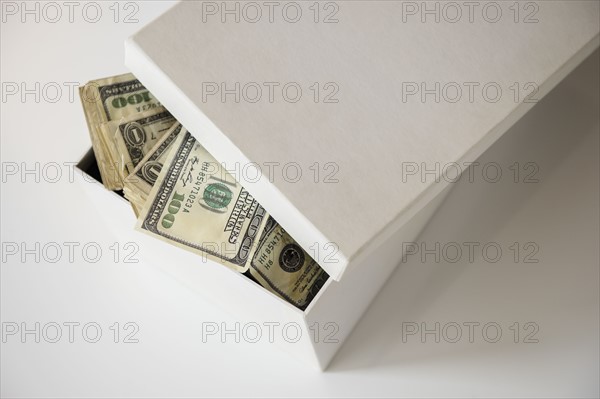 Studio Shot of banknotes in box