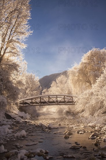 Scenic view of stream in winter