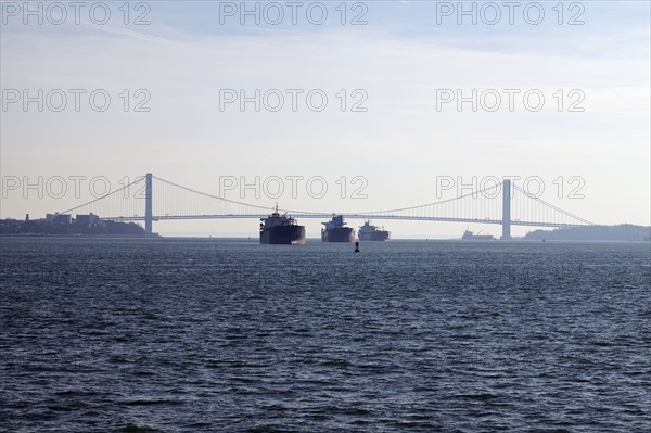 View of ships and Verrazano-Narrows Bridge