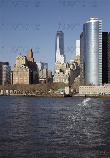 View of waterfront cityscape