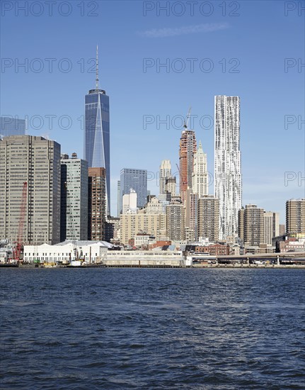 View of waterfront cityscape