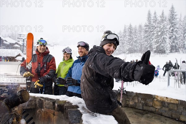 Group of skiers having break